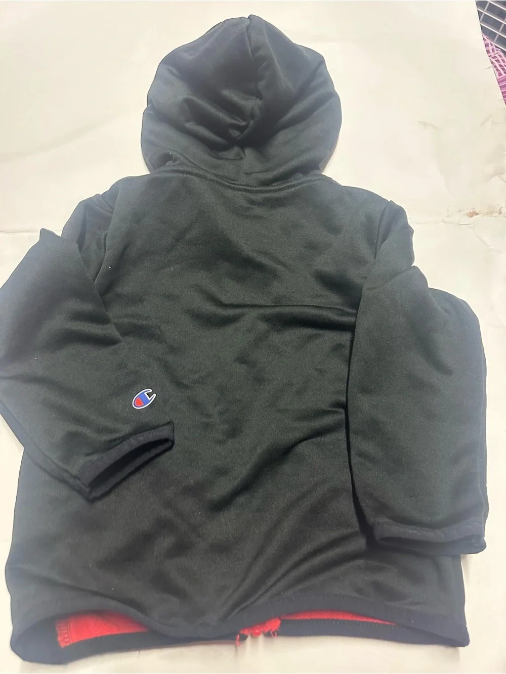 Champion Black and Red Athletic Zip Hoodie with White Piping